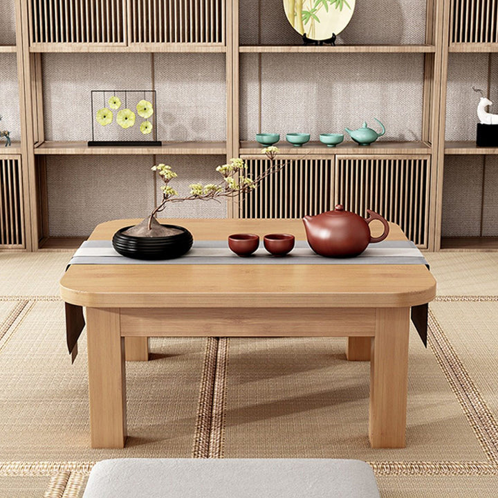 Traditional Japanese Bamboo Rounded Square Coffee Table 1-Tier For Living Room