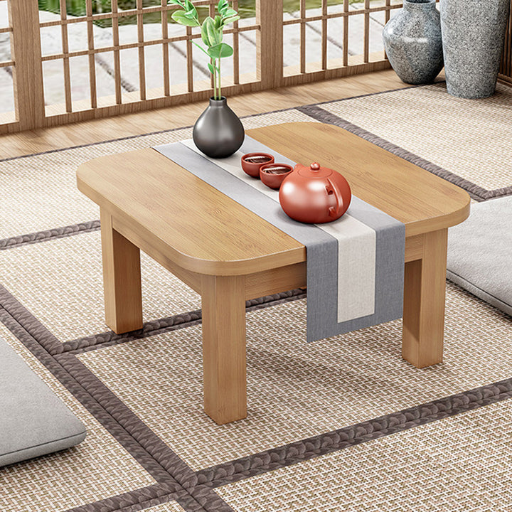 Traditional Japanese Bamboo Rounded Square Coffee Table 1-Tier For Living Room