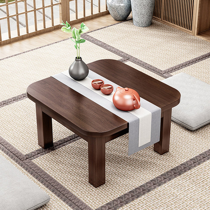 Traditional Japanese Bamboo Rounded Square Coffee Table 1-Tier For Living Room