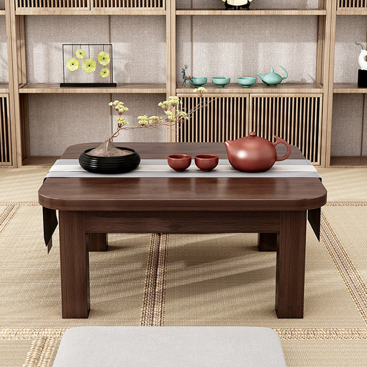 Traditional Japanese Bamboo Rounded Square Coffee Table 1-Tier For Living Room
