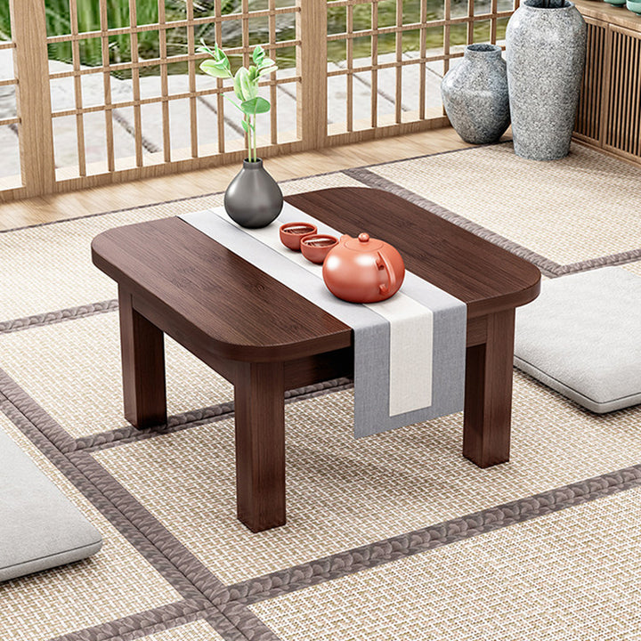 Traditional Japanese Bamboo Rounded Square Coffee Table 1-Tier For Living Room