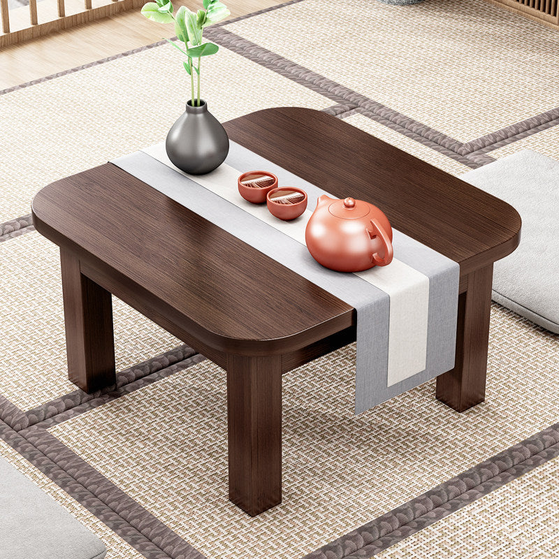 Traditional Japanese Bamboo Rounded Square Coffee Table 1-Tier For Living Room