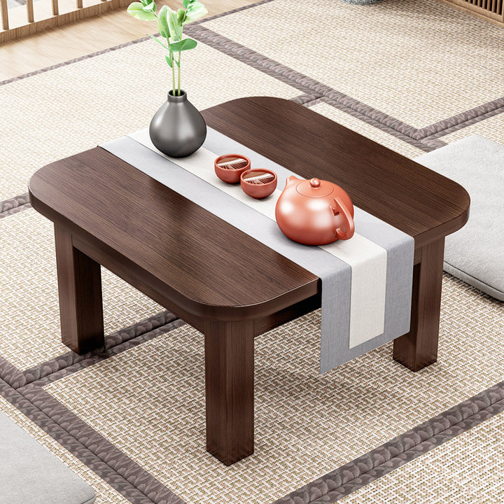 Traditional Japanese Bamboo Rounded Square Coffee Table 1-Tier For Living Room