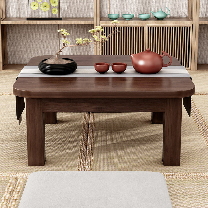 Traditional Japanese Bamboo Rounded Square Coffee Table 1-Tier For Living Room