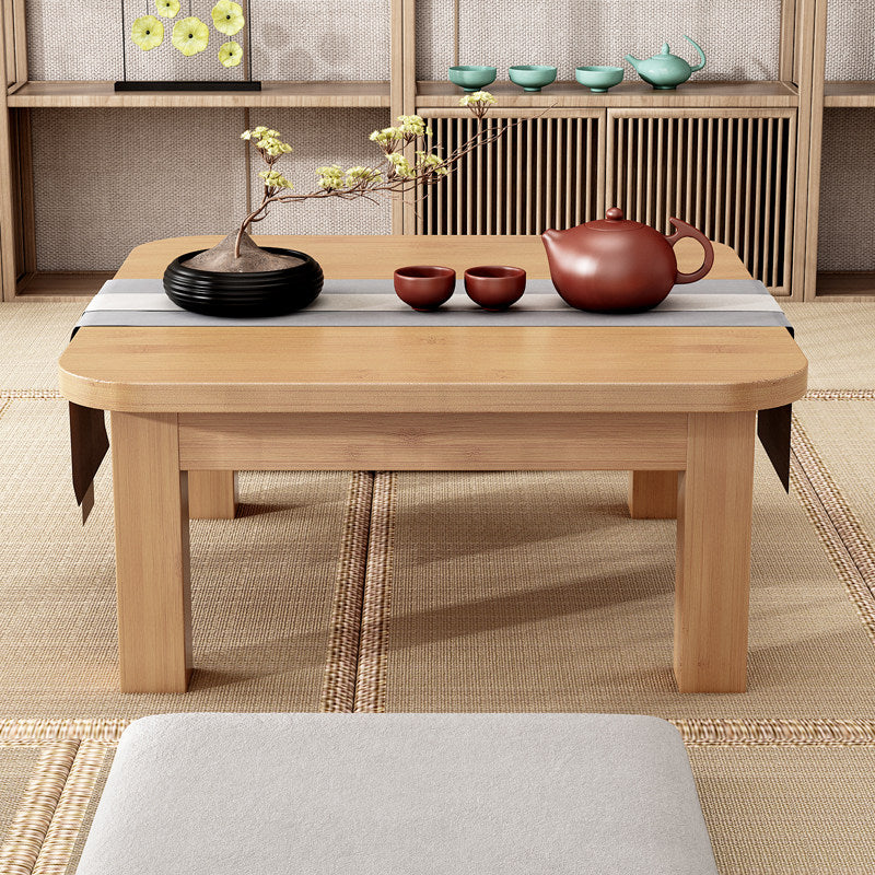 Traditional Japanese Bamboo Rounded Square Coffee Table 1-Tier For Living Room