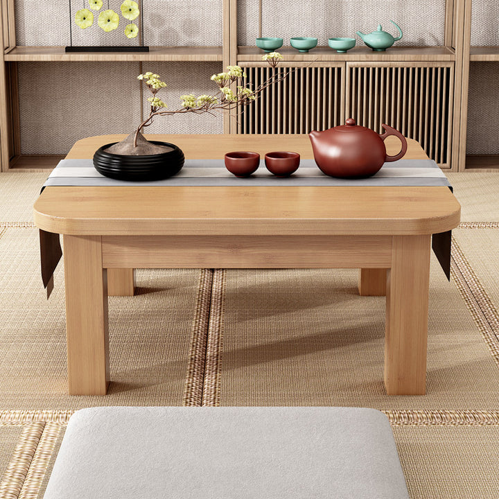 Traditional Japanese Bamboo Rounded Square Coffee Table 1-Tier For Living Room