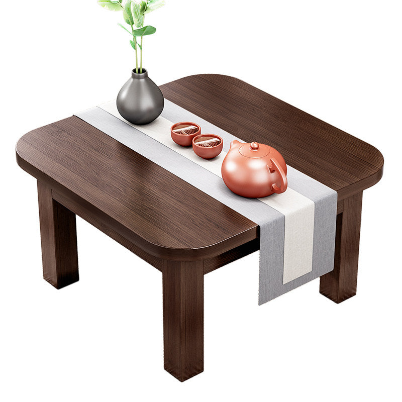Traditional Japanese Bamboo Rounded Square Coffee Table 1-Tier For Living Room