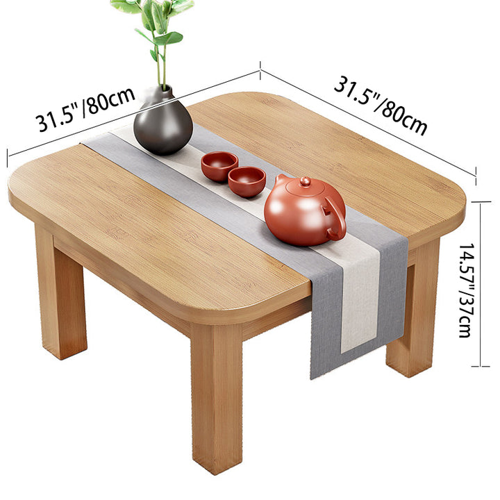 Traditional Japanese Bamboo Rounded Square Coffee Table 1-Tier For Living Room