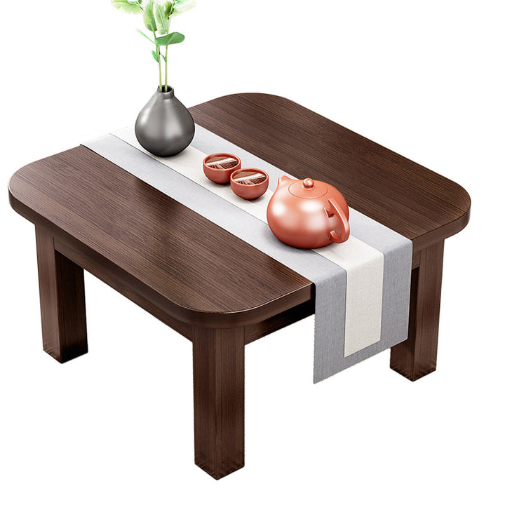 Traditional Japanese Bamboo Rounded Square Coffee Table 1-Tier For Living Room