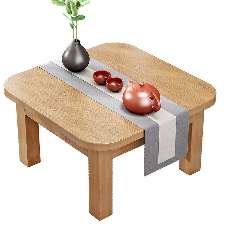 Traditional Japanese Bamboo Rounded Square Coffee Table 1-Tier For Living Room