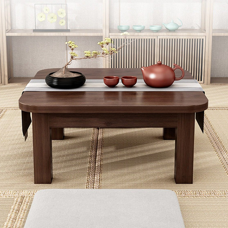 Traditional Japanese Bamboo Rounded Square Coffee Table 1-Tier For Living Room