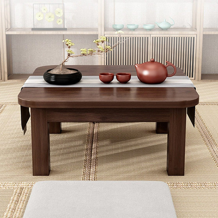 Traditional Japanese Bamboo Rounded Square Coffee Table 1-Tier For Living Room