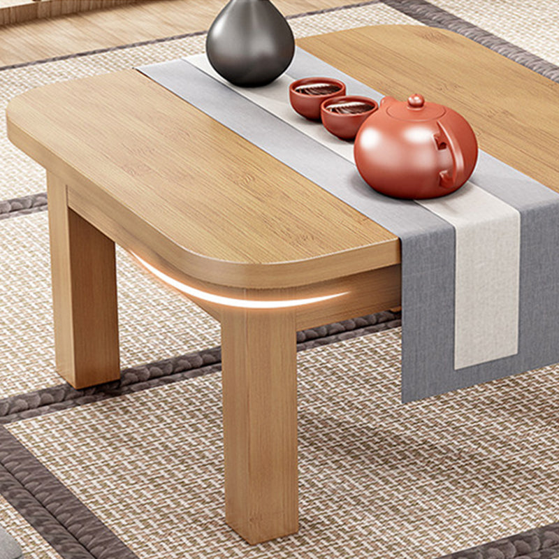 Traditional Japanese Bamboo Rounded Square Coffee Table 1-Tier For Living Room