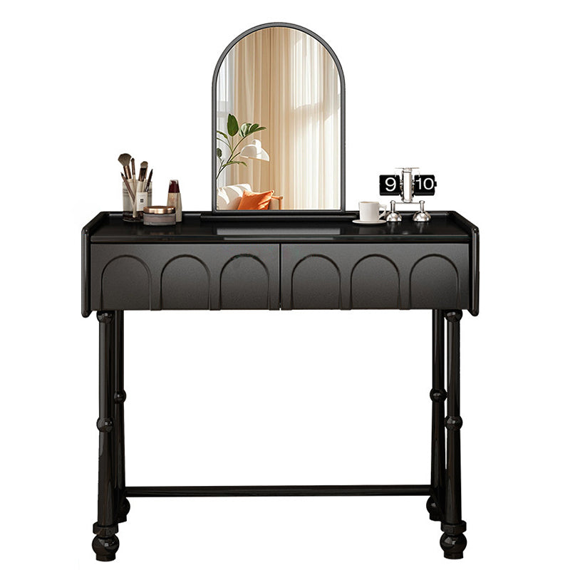 Traditioneller Vintage-Sperrholz-Kiefer-Glas-Bogenspiegel-Rechteck-Make-up-Schminktisch mit 1/2 Schubladen für das Schlafzimmer 