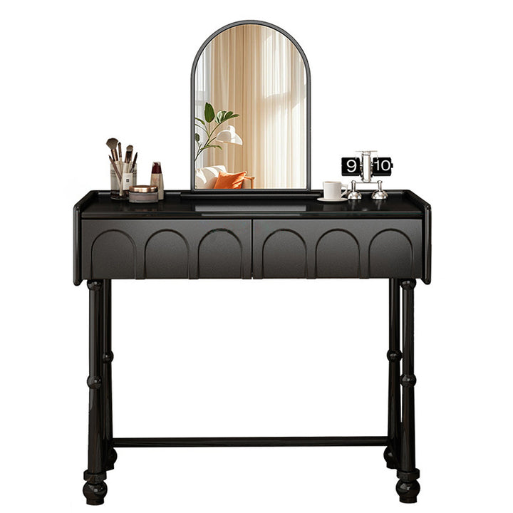 Traditioneller Vintage-Sperrholz-Kiefer-Glas-Bogenspiegel-Rechteck-Make-up-Schminktisch mit 1/2 Schubladen für das Schlafzimmer 