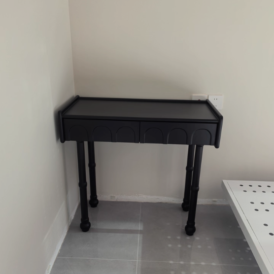 Traditioneller Vintage-Sperrholz-Kiefer-Glas-Bogenspiegel-Rechteck-Make-up-Schminktisch mit 1/2 Schubladen für das Schlafzimmer 