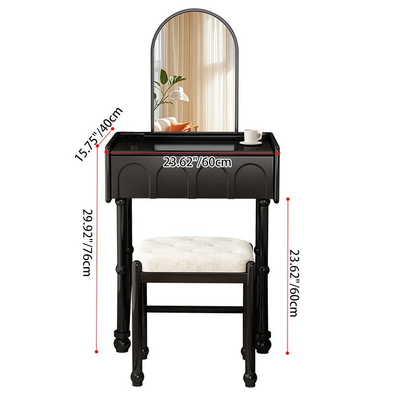 Traditioneller Vintage-Sperrholz-Kiefer-Glas-Bogenspiegel-Rechteck-Make-up-Schminktisch mit 1/2 Schubladen für das Schlafzimmer 
