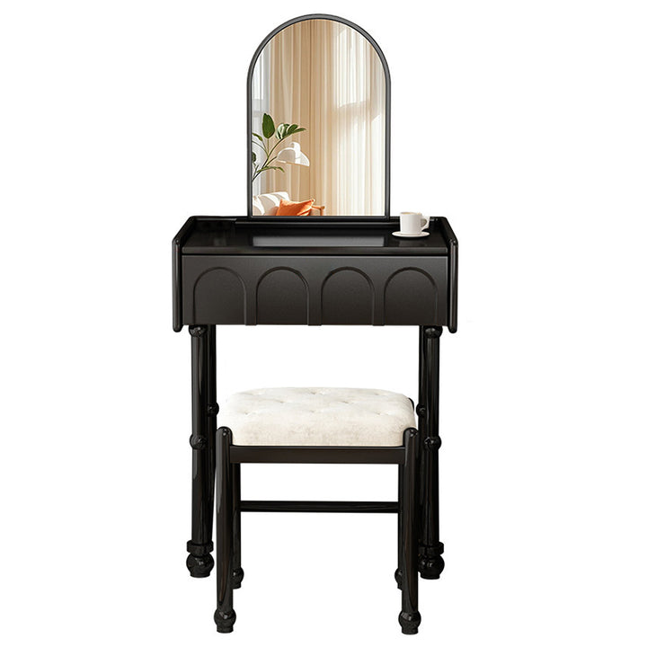 Traditioneller Vintage-Sperrholz-Kiefer-Glas-Bogenspiegel-Rechteck-Make-up-Schminktisch mit 1/2 Schubladen für das Schlafzimmer 