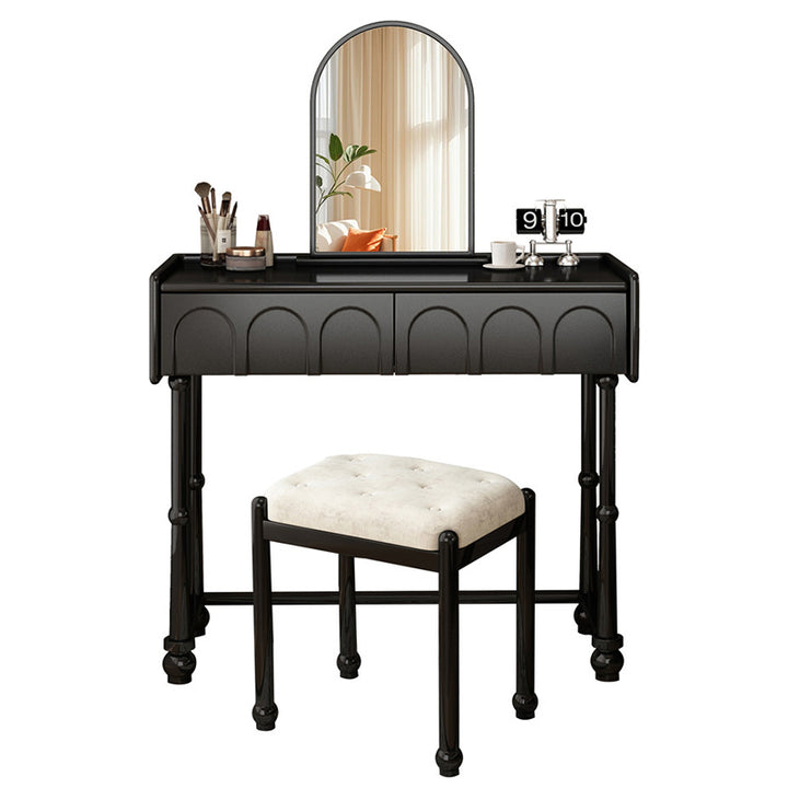Traditioneller Vintage-Sperrholz-Kiefer-Glas-Bogenspiegel-Rechteck-Make-up-Schminktisch mit 1/2 Schubladen für das Schlafzimmer 
