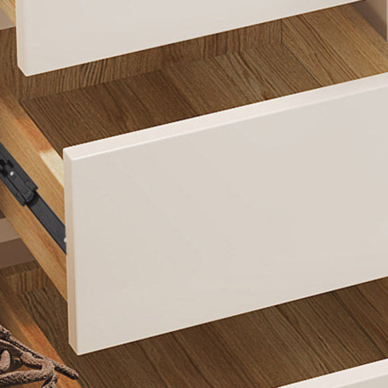 Moderne minimalistische Schminkkommode aus Sperrholz, Kiefernholz und Glas, abgerundet-rechteckig, mit 2 Schubladen für das Schlafzimmer 