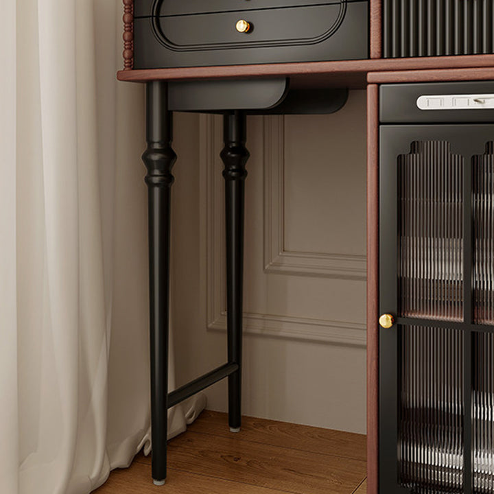 Traditional French Plywood Cylindrical Rectangular Makeup Vanity 3-Drawer For Bedroom