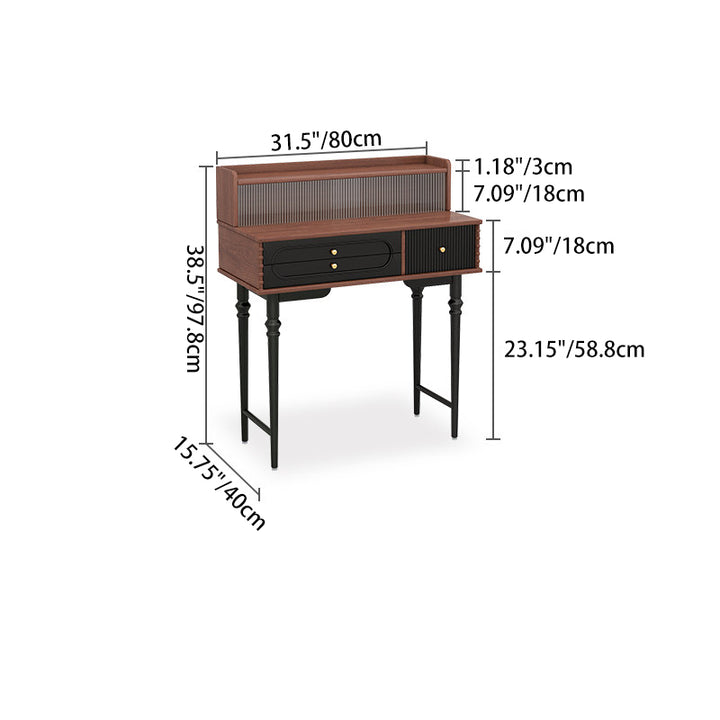 Traditional French Plywood Cylindrical Rectangular Makeup Vanity 3-Drawer For Bedroom
