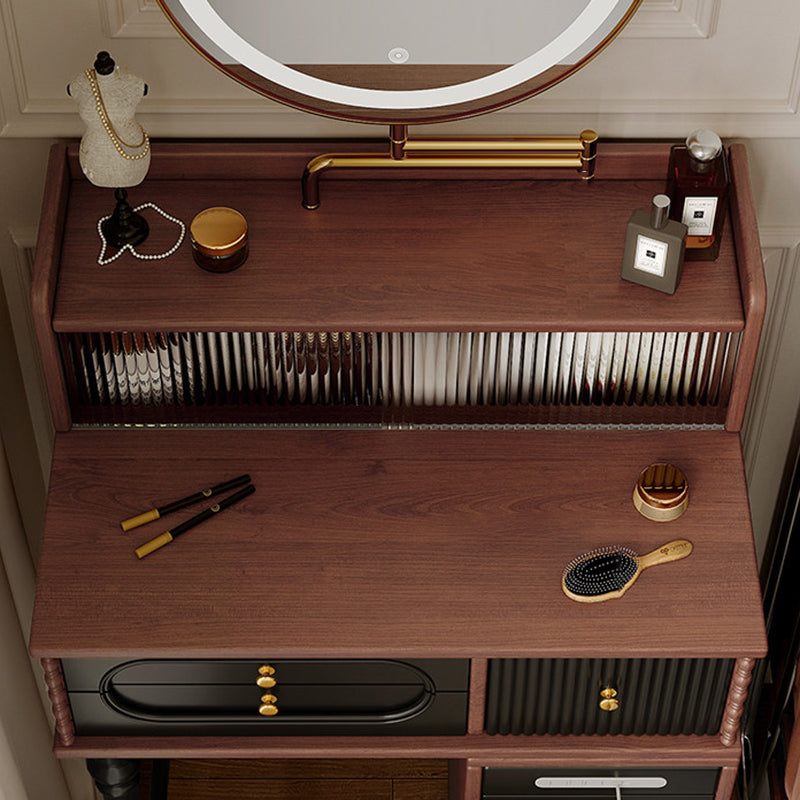 Traditional French Plywood Cylindrical Rectangular Makeup Vanity 3-Drawer For Bedroom