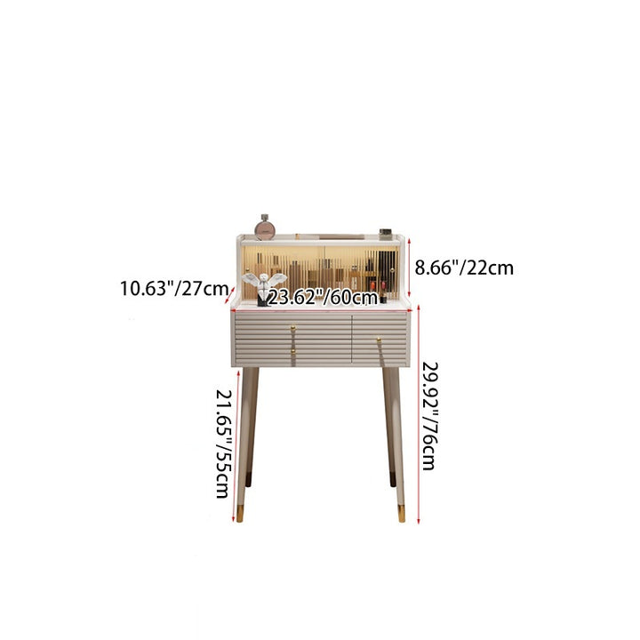 Traditional French MDF Iron Glass Sintered Stone Rectangular Fluted Cylindrical Makeup Vanity 3-Drawer For Bedroom