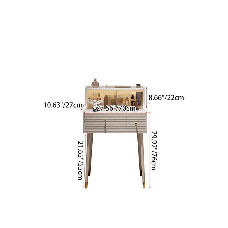 Traditional French MDF Iron Glass Sintered Stone Rectangular Fluted Cylindrical Makeup Vanity 3-Drawer For Bedroom