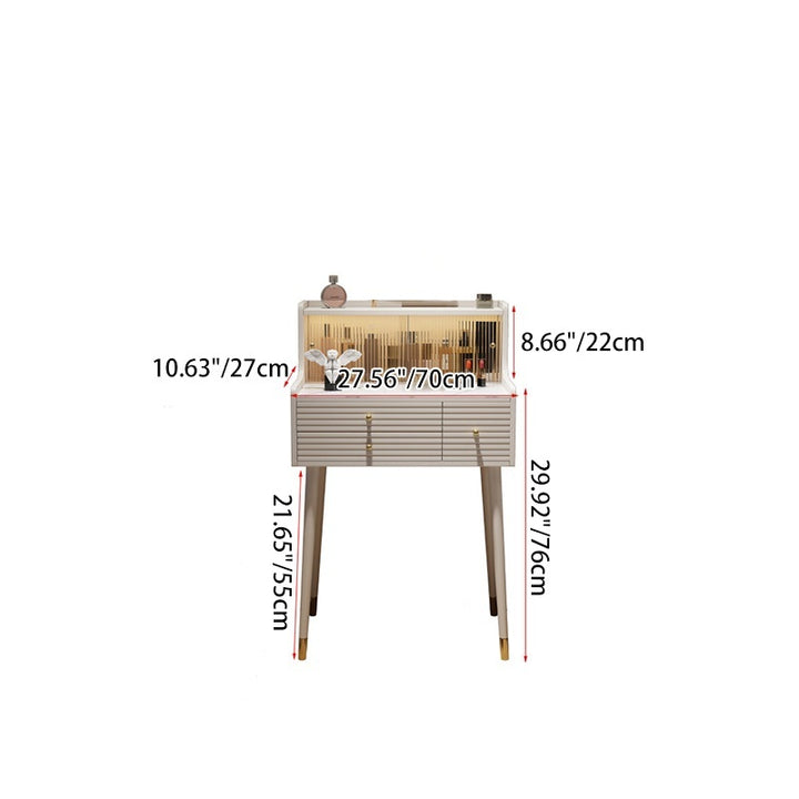 Traditional French MDF Iron Glass Sintered Stone Rectangular Fluted Cylindrical Makeup Vanity 3-Drawer For Bedroom