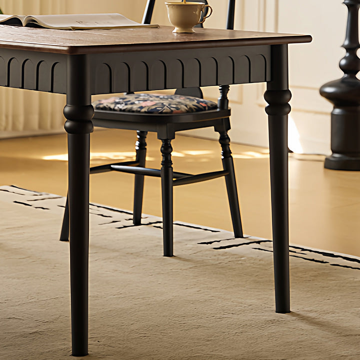 Traditional French Rubberwood Rectangular Cylindrical Dining Table 1-Tier For 4-6 Seats