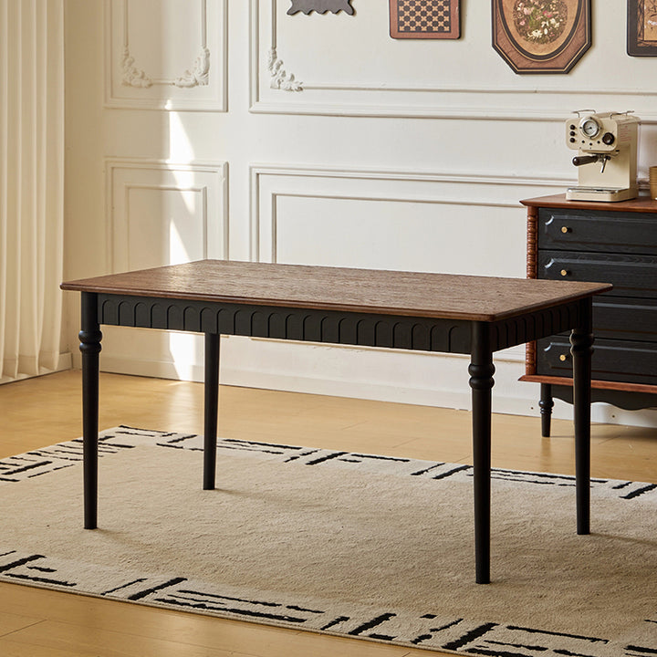 Traditional French Rubberwood Rectangular Cylindrical Dining Table 1-Tier For 4-6 Seats