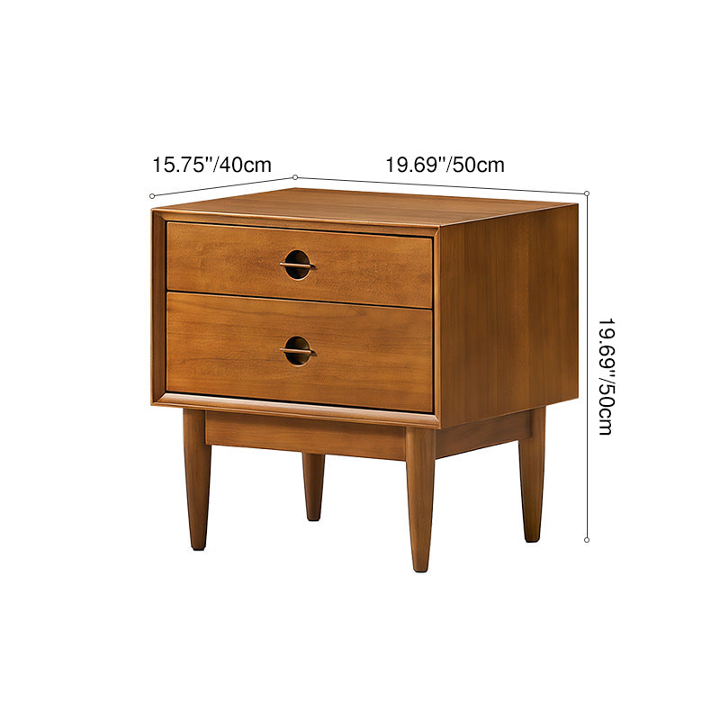 Traditional Chinese Solid Wood Cylindrical Square Nightstand 2-Drawer For Bedroom