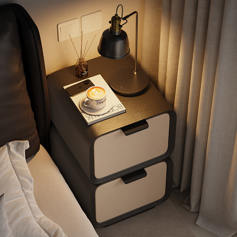 Modern Luxury Plywood Cat Scratch Leather Rounded Square Nightstand 2-Drawer For Bedroom