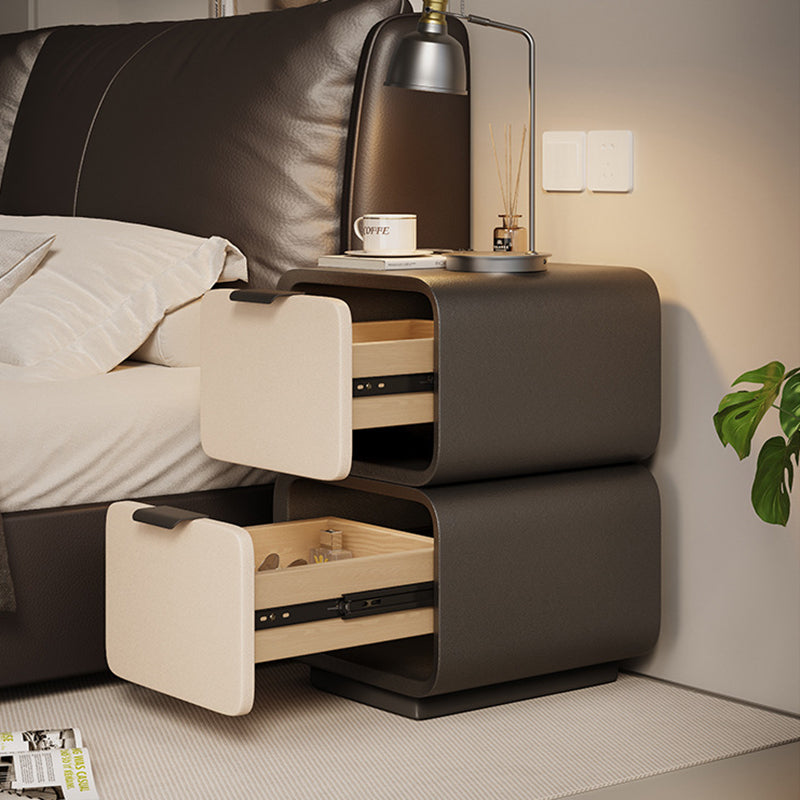 Modern Luxury Plywood Cat Scratch Leather Rounded Square Nightstand 2-Drawer For Bedroom