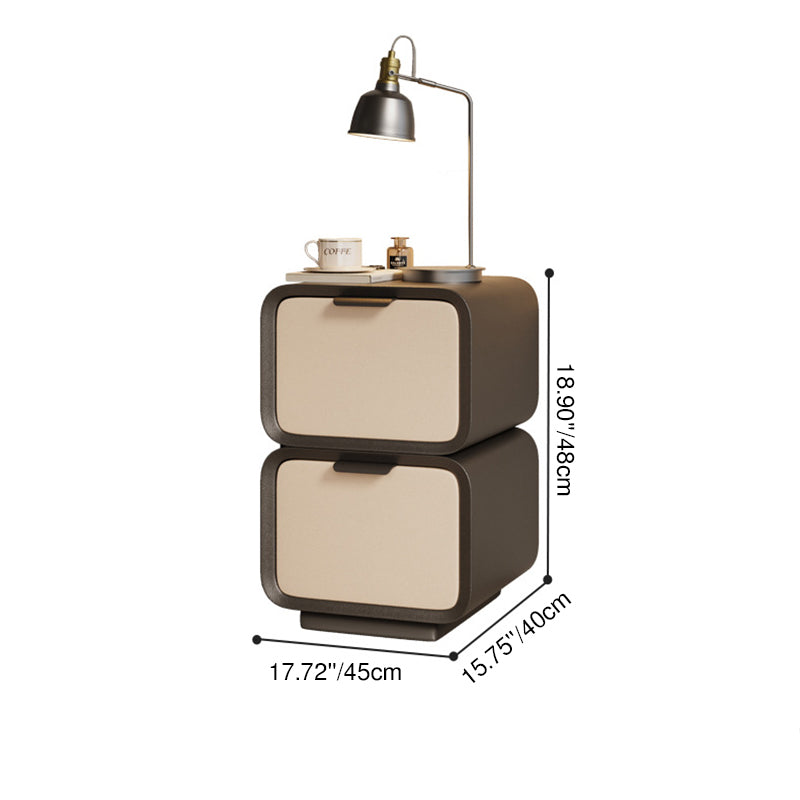 Modern Luxury Plywood Cat Scratch Leather Rounded Square Nightstand 2-Drawer For Bedroom