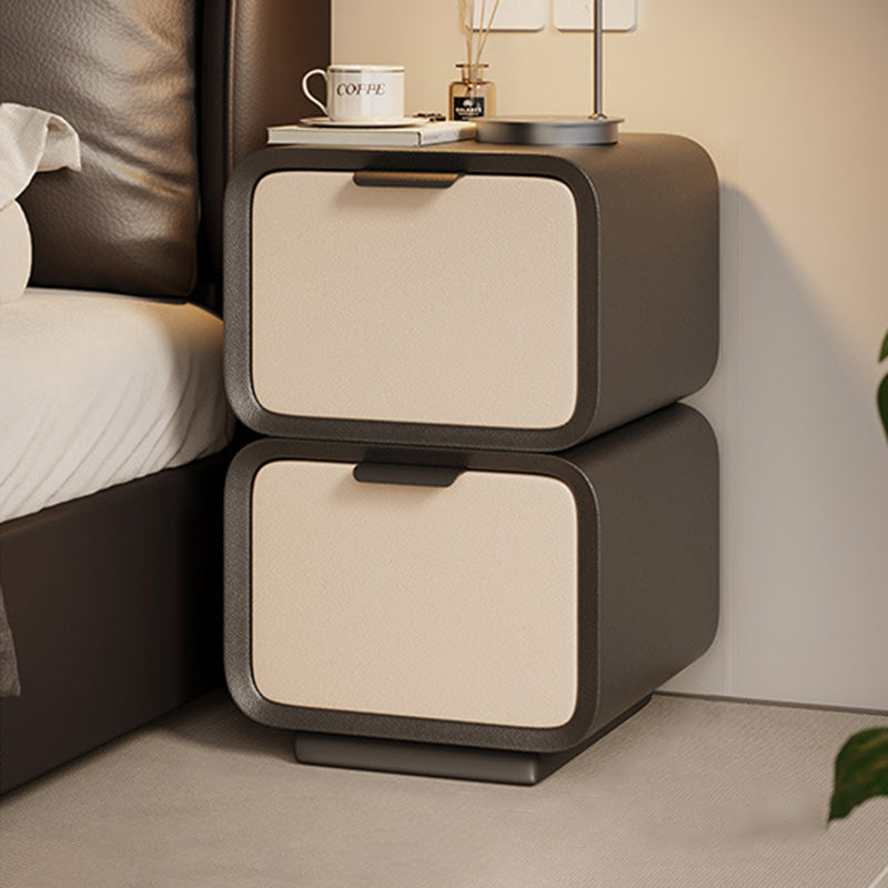 Modern Luxury Plywood Cat Scratch Leather Rounded Square Nightstand 2-Drawer For Bedroom