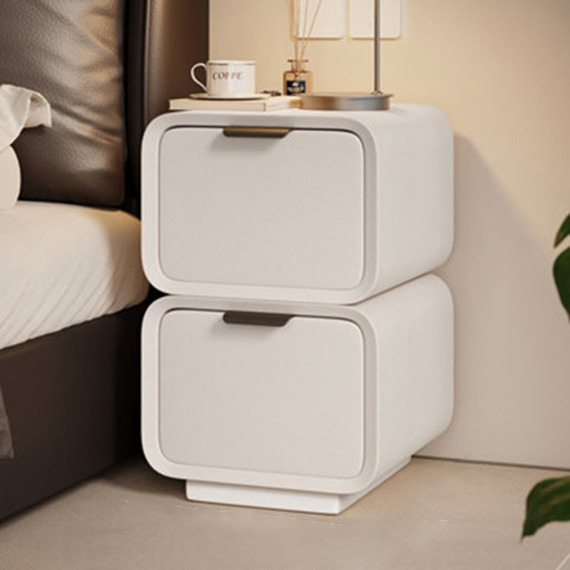 Modern Luxury Plywood Cat Scratch Leather Rounded Square Nightstand 2-Drawer For Bedroom