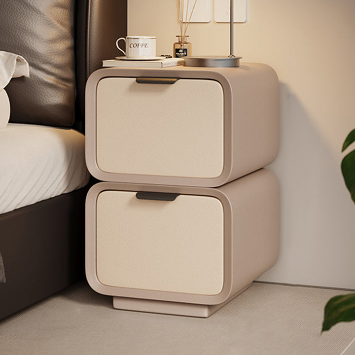 Modern Luxury Plywood Cat Scratch Leather Rounded Square Nightstand 2-Drawer For Bedroom
