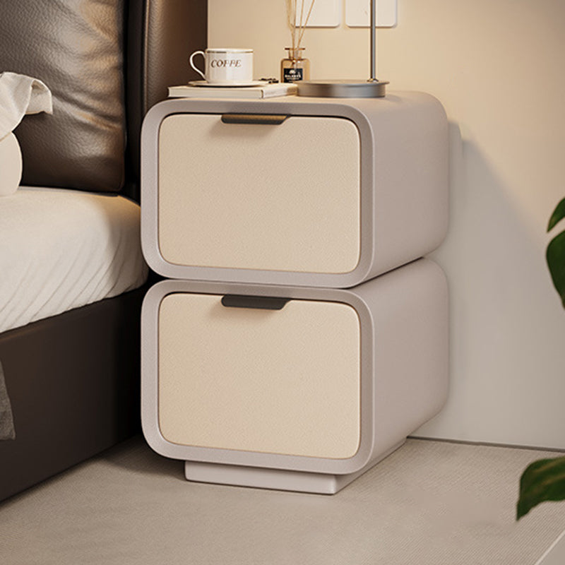 Modern Luxury Plywood Cat Scratch Leather Rounded Square Nightstand 2-Drawer For Bedroom
