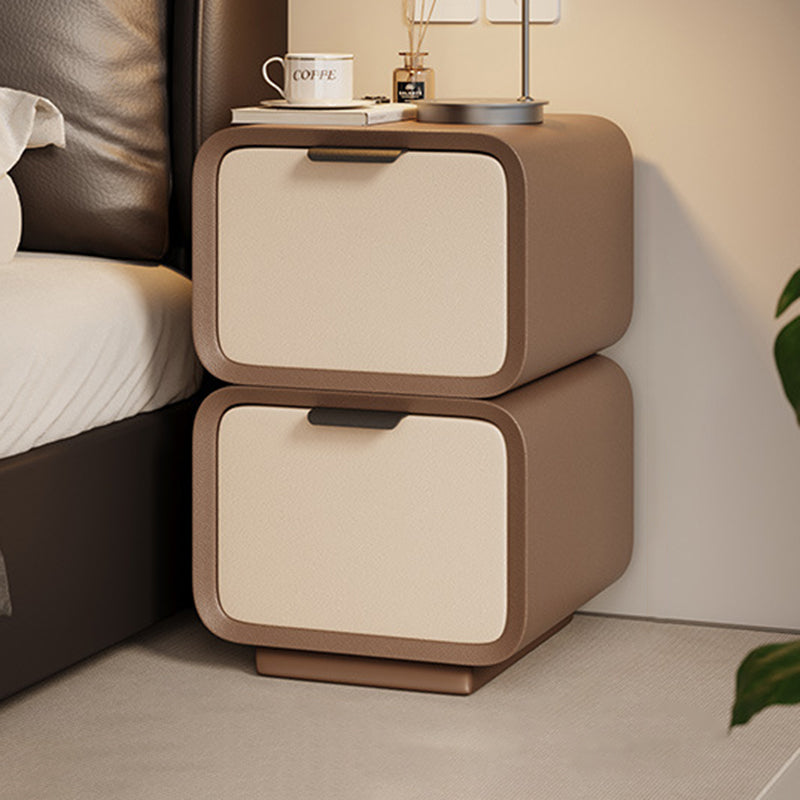 Modern Luxury Plywood Cat Scratch Leather Rounded Square Nightstand 2-Drawer For Bedroom