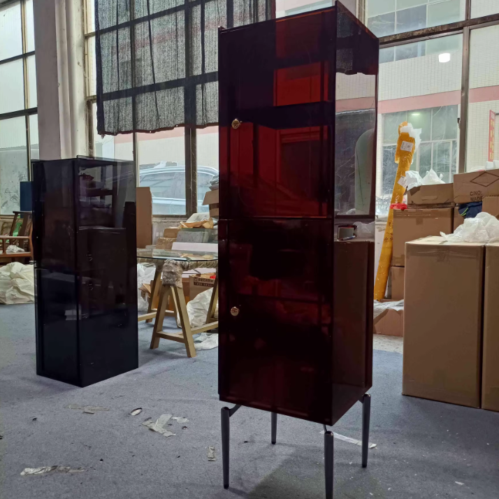 Moderno gabinete de almacenamiento rectangular de acero al carbono acrílico de lujo con 2/4 niveles para sala de estar 