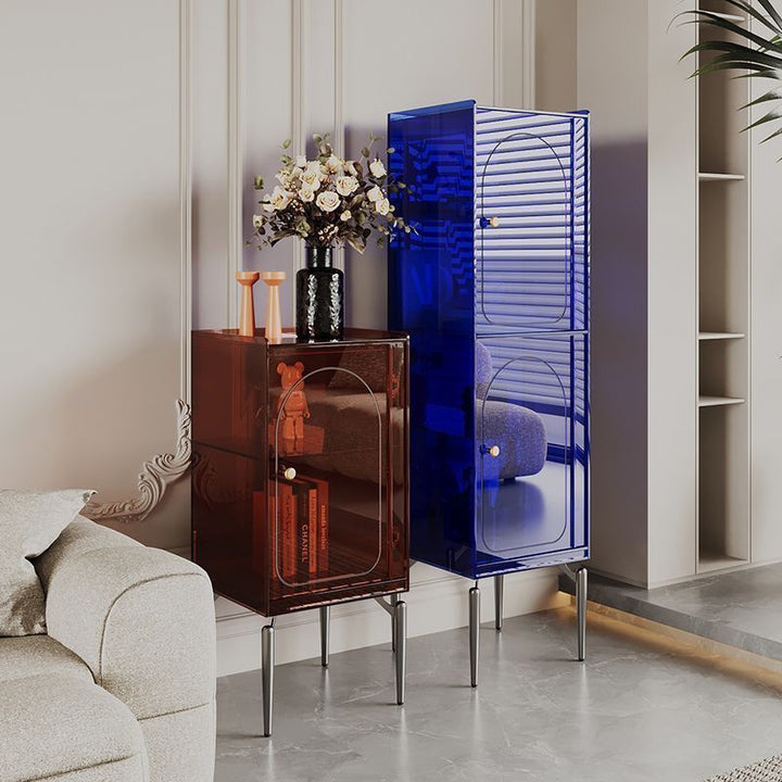 Moderno gabinete de almacenamiento rectangular de acero al carbono acrílico de lujo con 2/4 niveles para sala de estar 