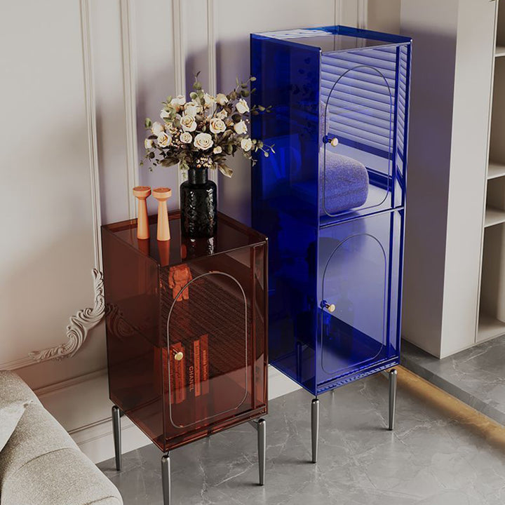 Moderno gabinete de almacenamiento rectangular de acero al carbono acrílico de lujo con 2/4 niveles para sala de estar 