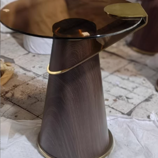 Table basse ronde conique à une étagère en verre trempé et acier au carbone, style scandinave contemporain, pour chambre à coucher 
