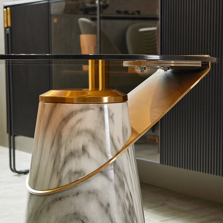 Table basse ronde conique à une étagère en verre trempé et acier au carbone, style scandinave contemporain, pour chambre à coucher 