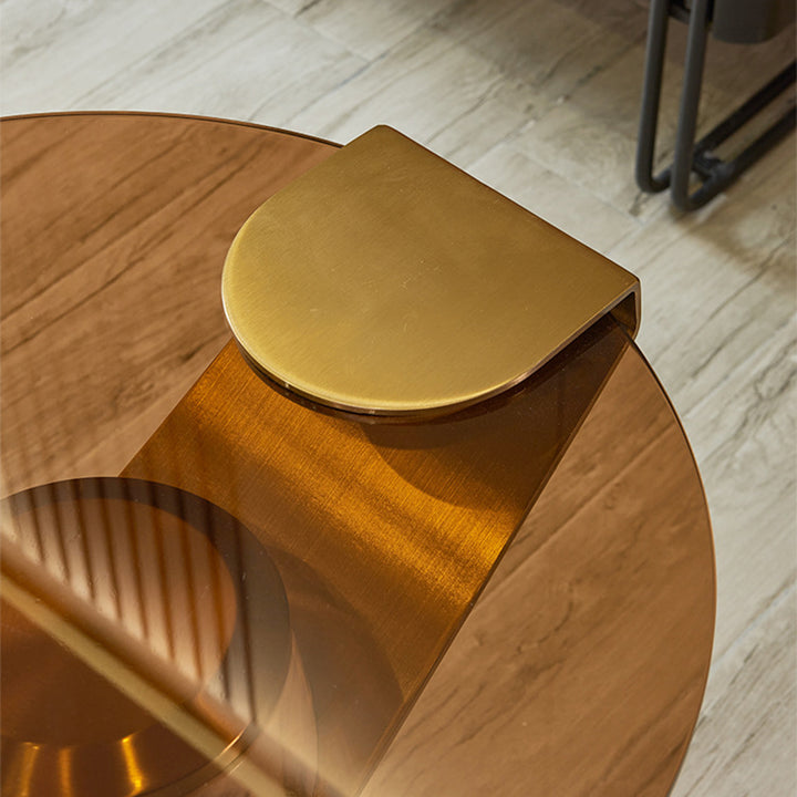 Table basse ronde conique à une étagère en verre trempé et acier au carbone, style scandinave contemporain, pour chambre à coucher 