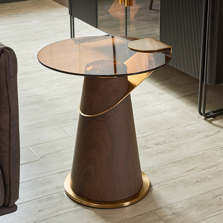 Table basse ronde conique à une étagère en verre trempé et acier au carbone, style scandinave contemporain, pour chambre à coucher 