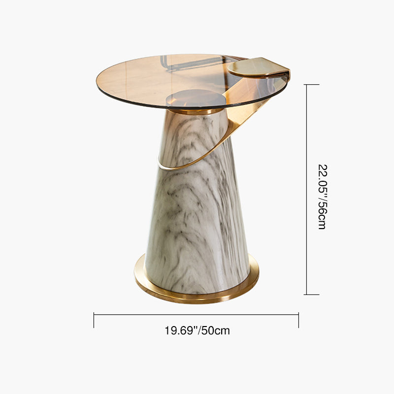 Table basse ronde conique à une étagère en verre trempé et acier au carbone, style scandinave contemporain, pour chambre à coucher 