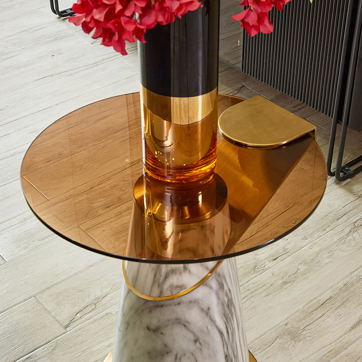 Table basse ronde conique à une étagère en verre trempé et acier au carbone, style scandinave contemporain, pour chambre à coucher 
